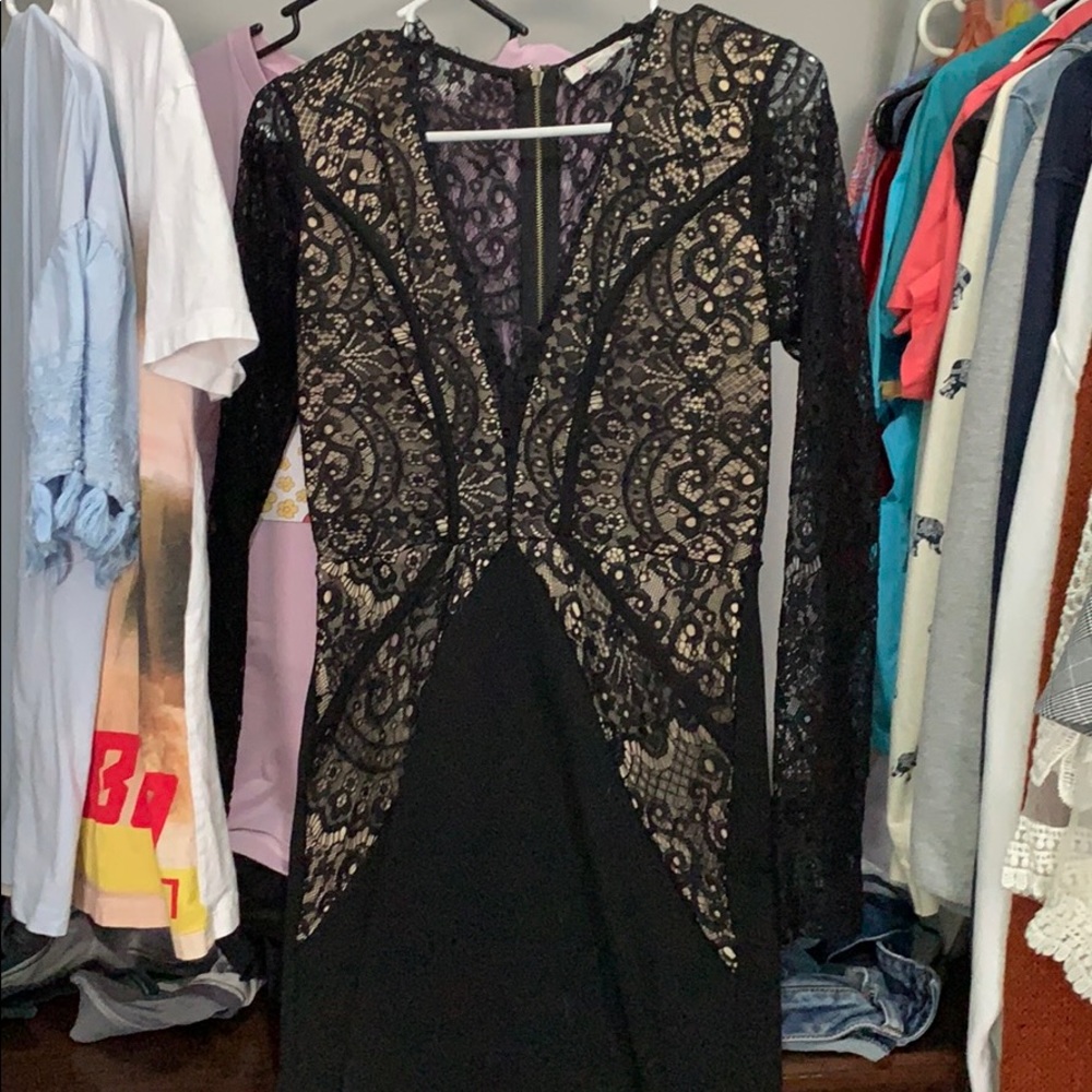 deep V black dress